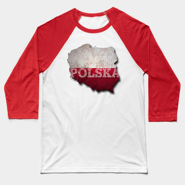 Poland Outline in Grunge Style Polska Eagle Baseball T-Shirt by printjobz